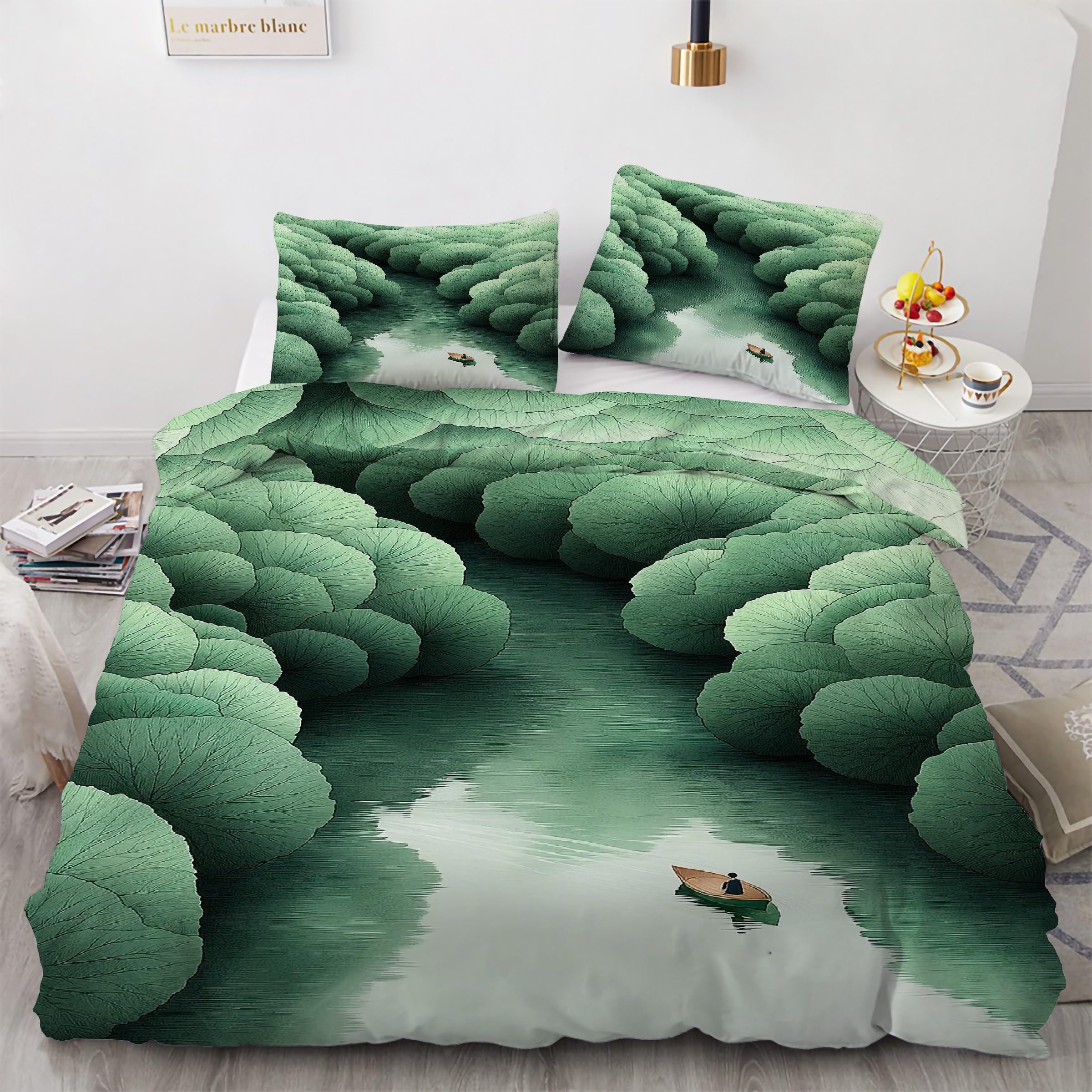 Parure de lit vert forêt 220x240 pour créer une ambiance naturelle et reposante dans la chambre
