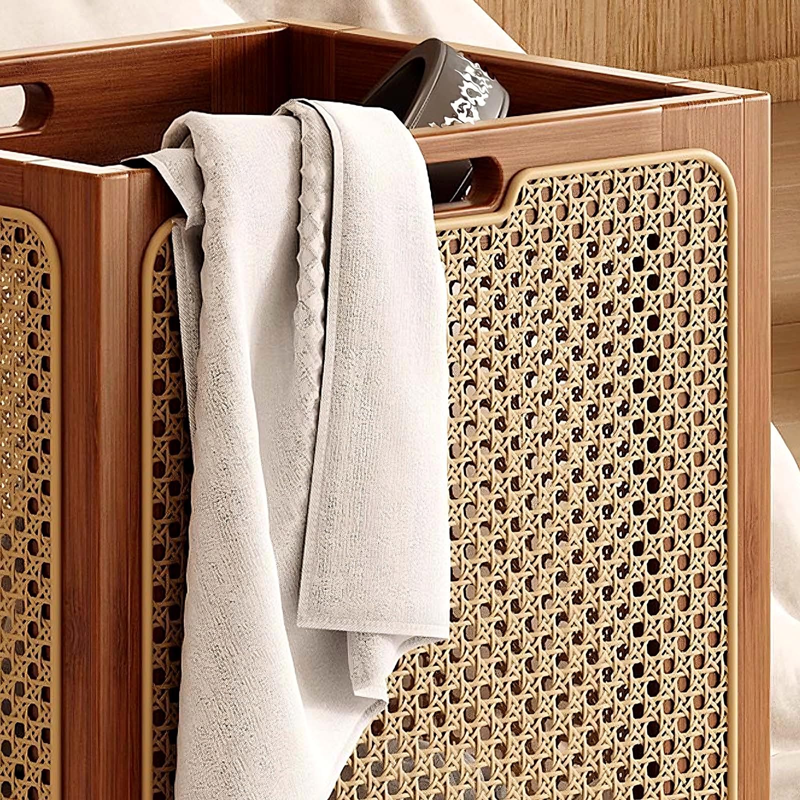 Großer Wäschekorb mit Rollen und Deckel Multifunktionaler Wäschesammler Atmungsaktiv und Komfortabel Wäschewagen für Badezimmer, Waschküchen, Wohnzimmer, Schlafzimmer(Brown)
