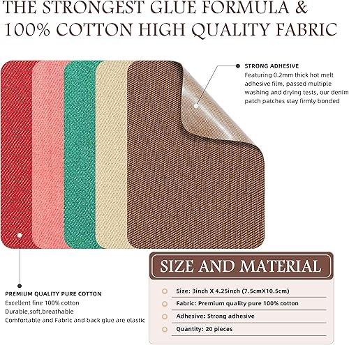 Miniatura 2 de KING MOUNTAIN Paquete de 20 parches de reparación termoadhesivos para pantalones vaqueros, kit de parches de mezclilla para jeans, 3 x 4-14