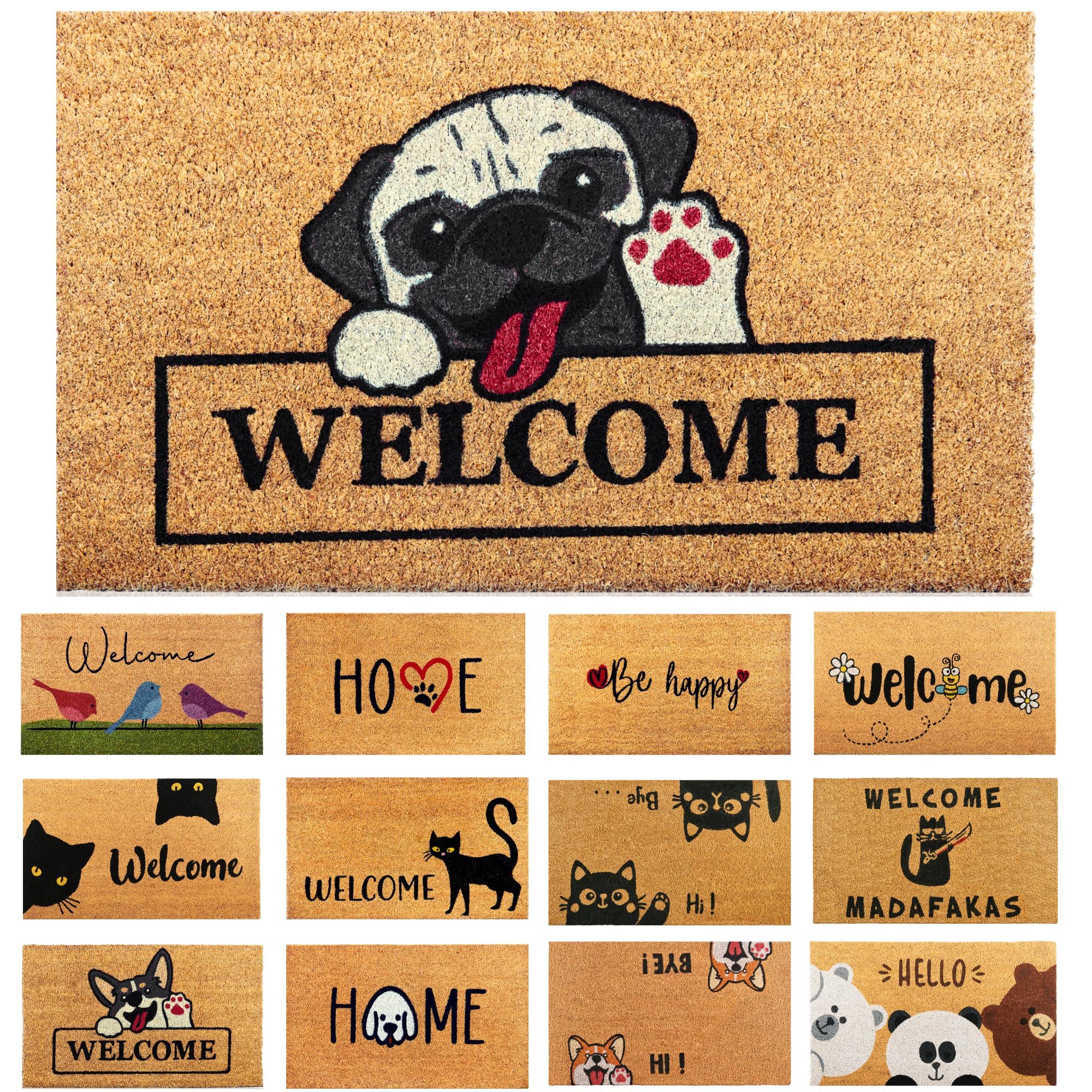 Felpudo Perro Welcome de Fibra Coco - 70x40cm - Felpudos Antideslizantes - Felpudos Originales para la Entrada a Casa, Pasillos, Puertas de Exterior-Accesorios para el Hogar-Material Resistente