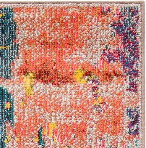 Miniatura 7 de SAFAVIEH Madison Collection - Alfombra de área de 5 pies 3 pulgadas x 7 pies 6 pulgadas, azul y naranja, diseño abstracto bohemio moderno, no