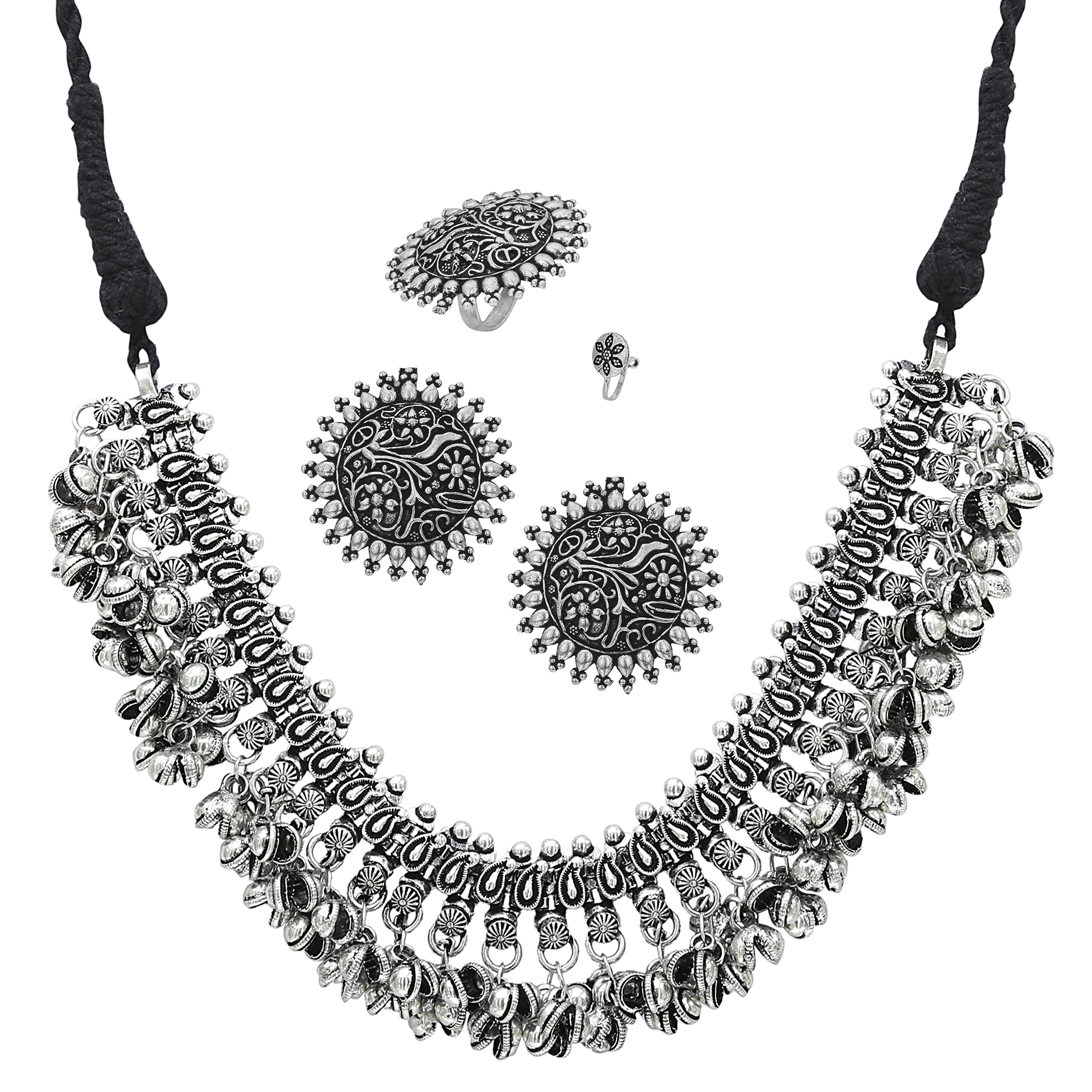 Sasitrends Oxidized German Silver Choker Necklace, Earrings and Ring Combo Set for Women and Girls (B09HR3H2P8) Amazon Price History, Amazon Price Tracker