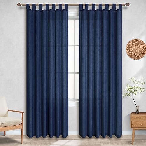 Miniatura 2 de KOUFALL Paquete de cortinas opacas de oscurecimiento de habitación azul marino de 84 pulgadas y cortinas de lino transparente para sala de estar y