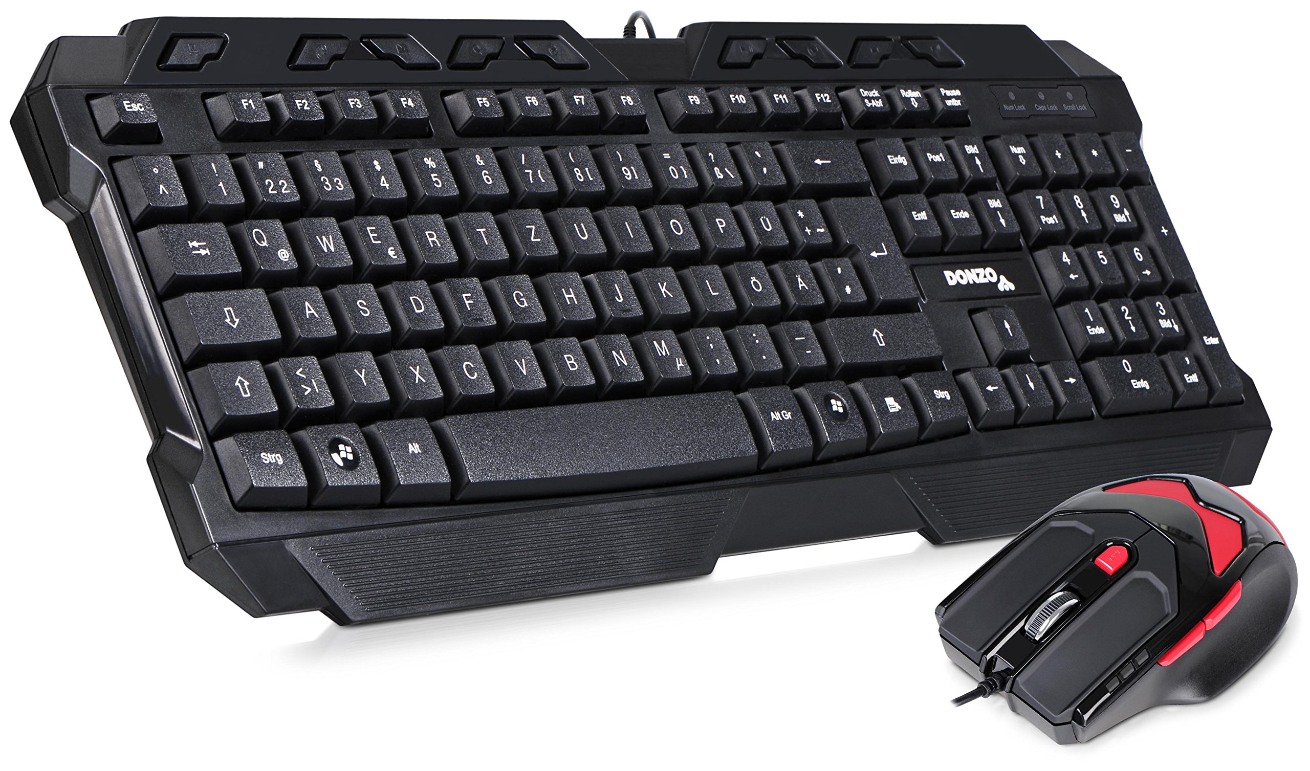 DONZO, SI-8059 gaming keyboard, German layout QWERTZ, with gaming mouse, wired, USB, black