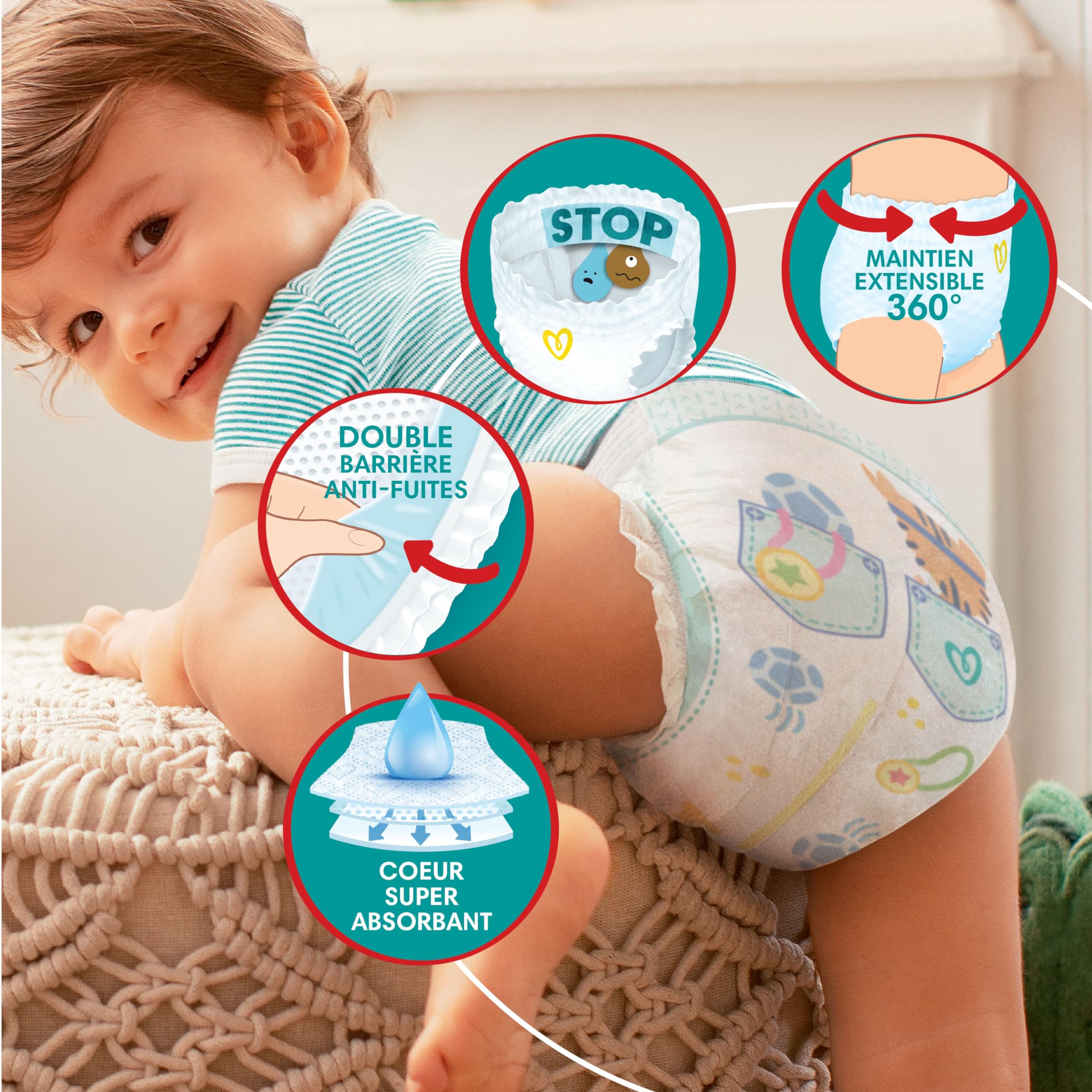 Pampers Couches-Culottes Baby-Dry, Taille 3, 192 Couches, 6kg - 11kg, Avec Une Poche Stop & Protect Pour Éviter Les Fuites À L’Arrière