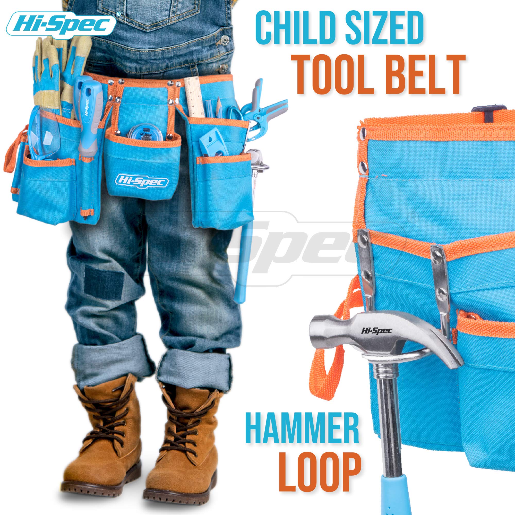 HiSpec 16 Piece Blue Kids Tool Kit Set & Child Size Tool Belt. Real