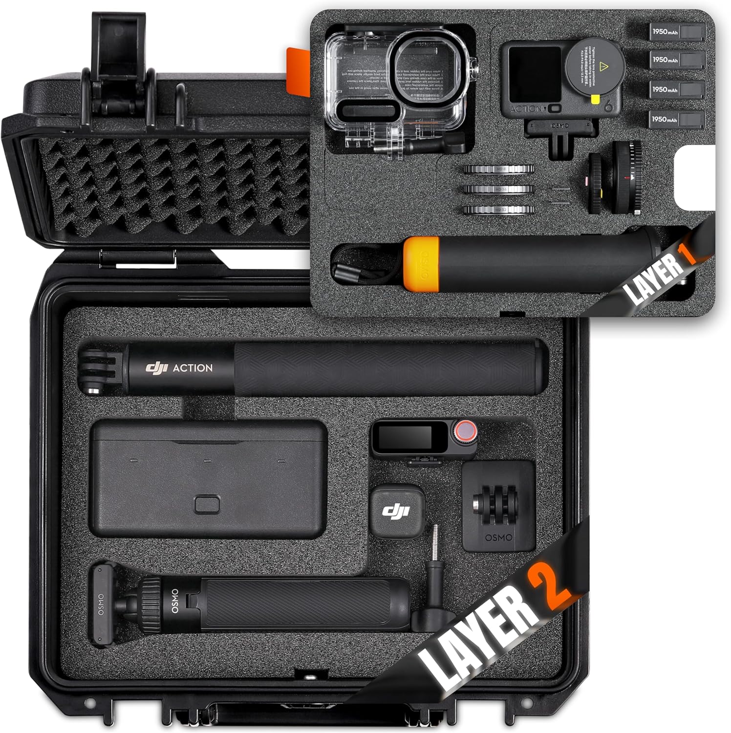 Portable Waterproof Hard Case for DJI Osmo Action 6 Camera Accessories, Fits Standard/Adventure/Diving Combo, Compatible with Battery Case 2/ FOV Boost Lens (Case and Foam Only)