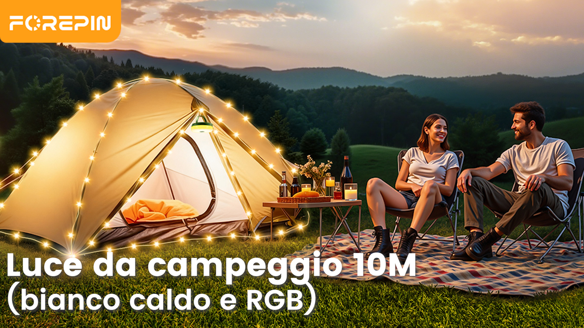 Nircho Catena Luminosa Da Campeggio 10 M, Ricaricabile USB, 8 Modalità Luce, Batteria 3000 MAh, Impermeabile, Multifunzione Con Magnete