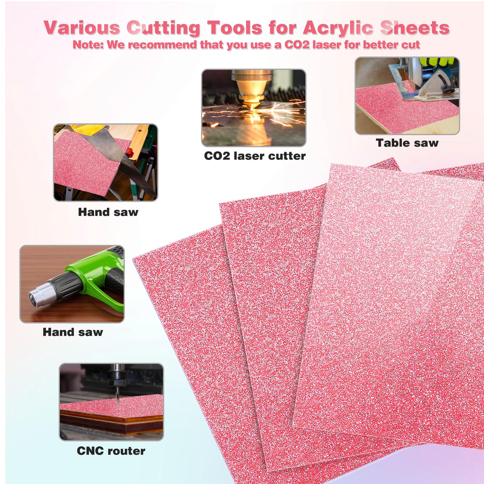 Pink Glitter Acrylic Sheets - 3 Pack for Laser Cutting -5