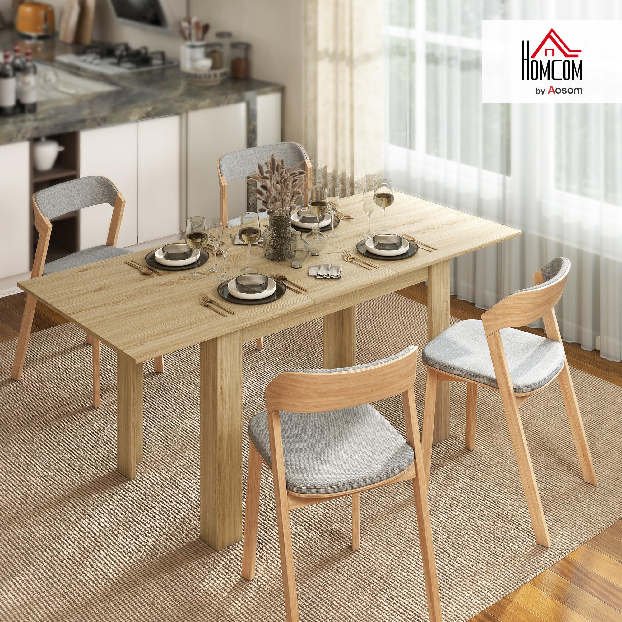 HOMCOM Table à Manger Extensible, Table de Cuisine rectangulaire, pour 6-8 Personnes, pour Petits espaces, Design Moderne, 140-180 x 80 cm, Effet Bois Naturel