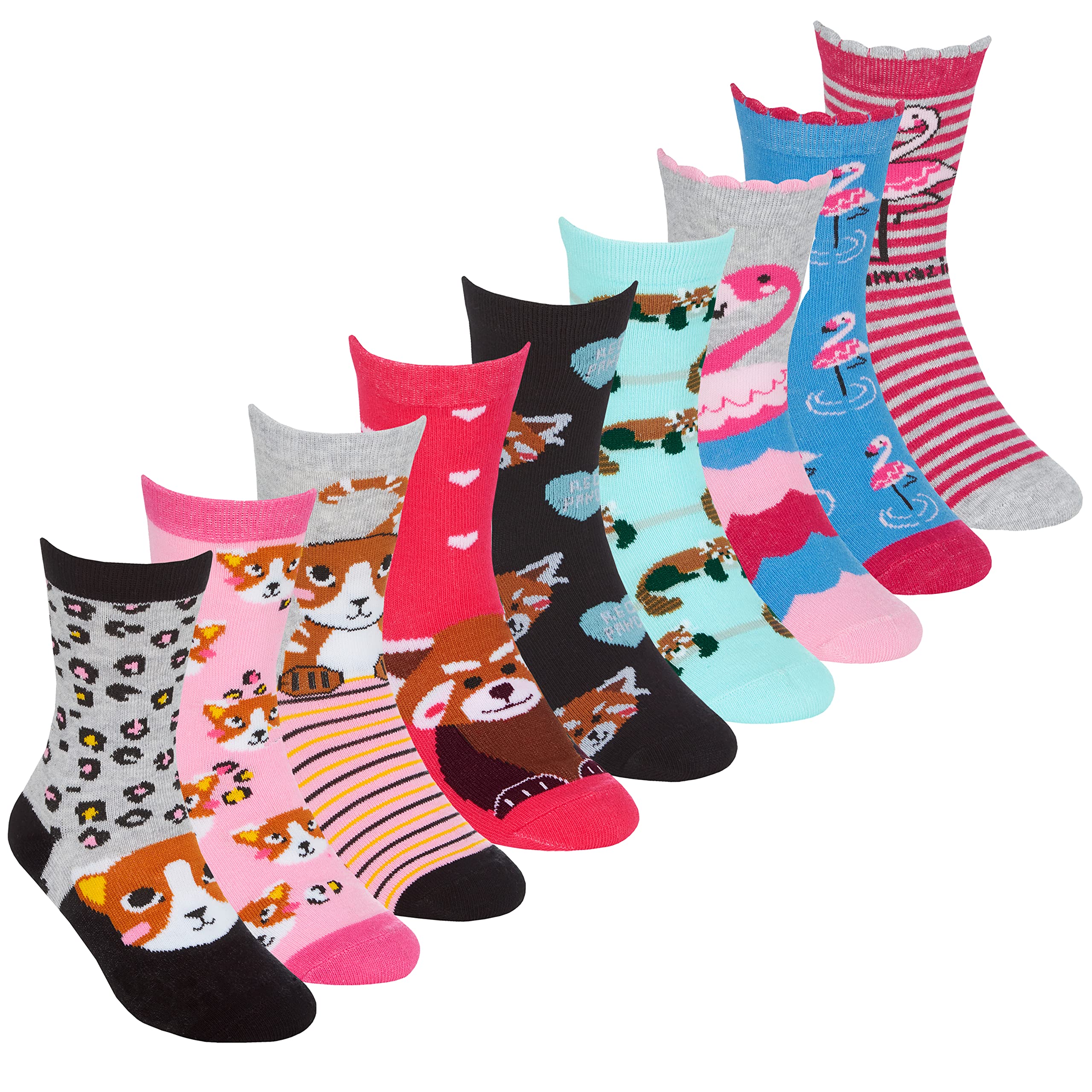 Metzuyan Girls 9 Pairs Multibuy 14 Novelty Cotton Rich Crew Socks (9 & 18 Pair Multipack) Unicorn Floral Hearts Character Multibuy 14 12.5-3.5