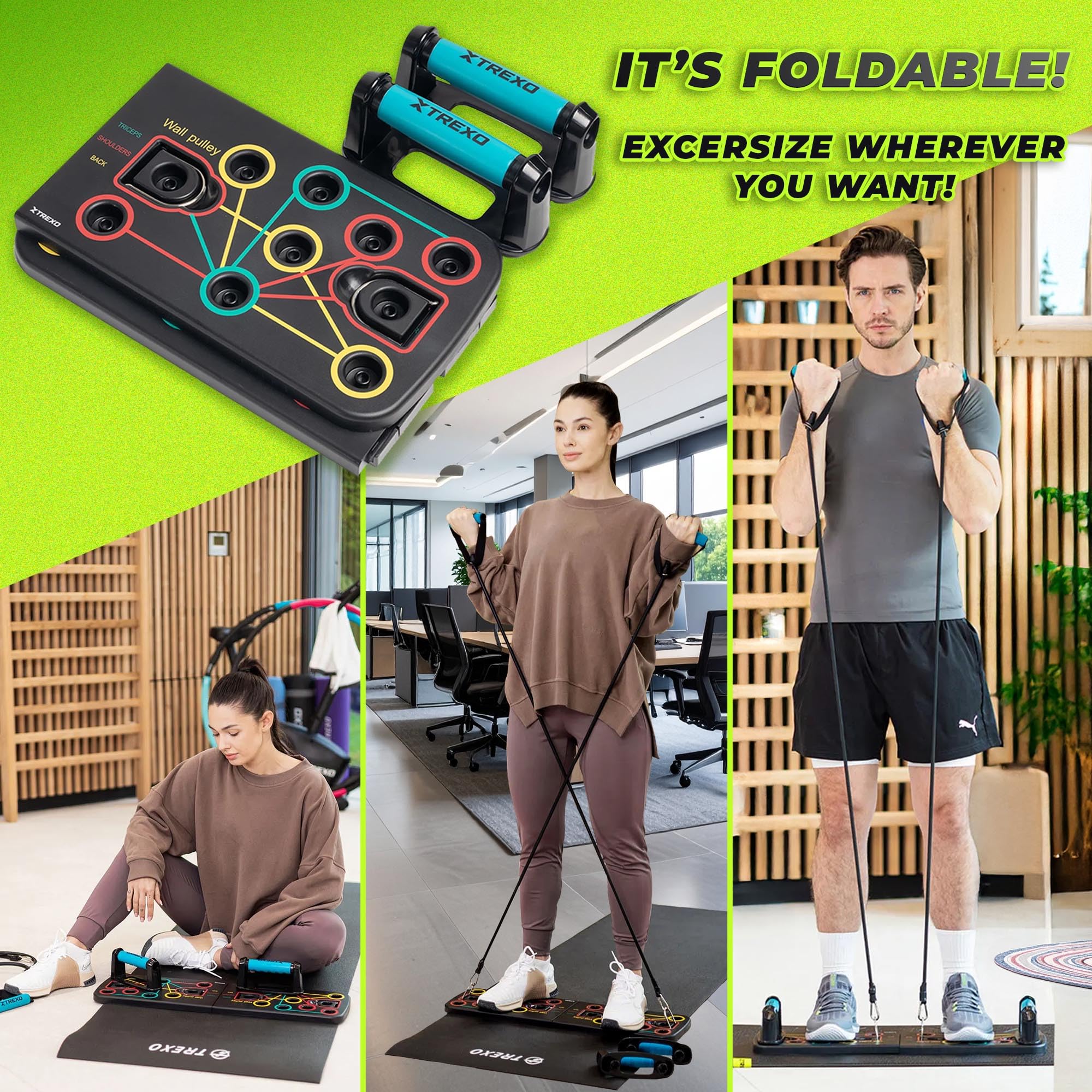 XTREXO Wielofunkcyjna deska do pompek w kolorze czarnym, z kodami kolorystycznymi, urządzenie do fitnessu z tworzywa ABS i TP Comapect, 66 x 20 x 2 cm, uniwersalny trening siłowy, antypoślizgowe