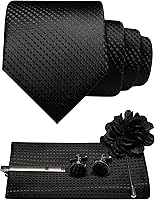 JEMYGINS Men's 5PCS Silk Blend Tie Set: Necktie, Pocket Square, Lapel Pin, Cufflinks, Tie Clip in Gift Box