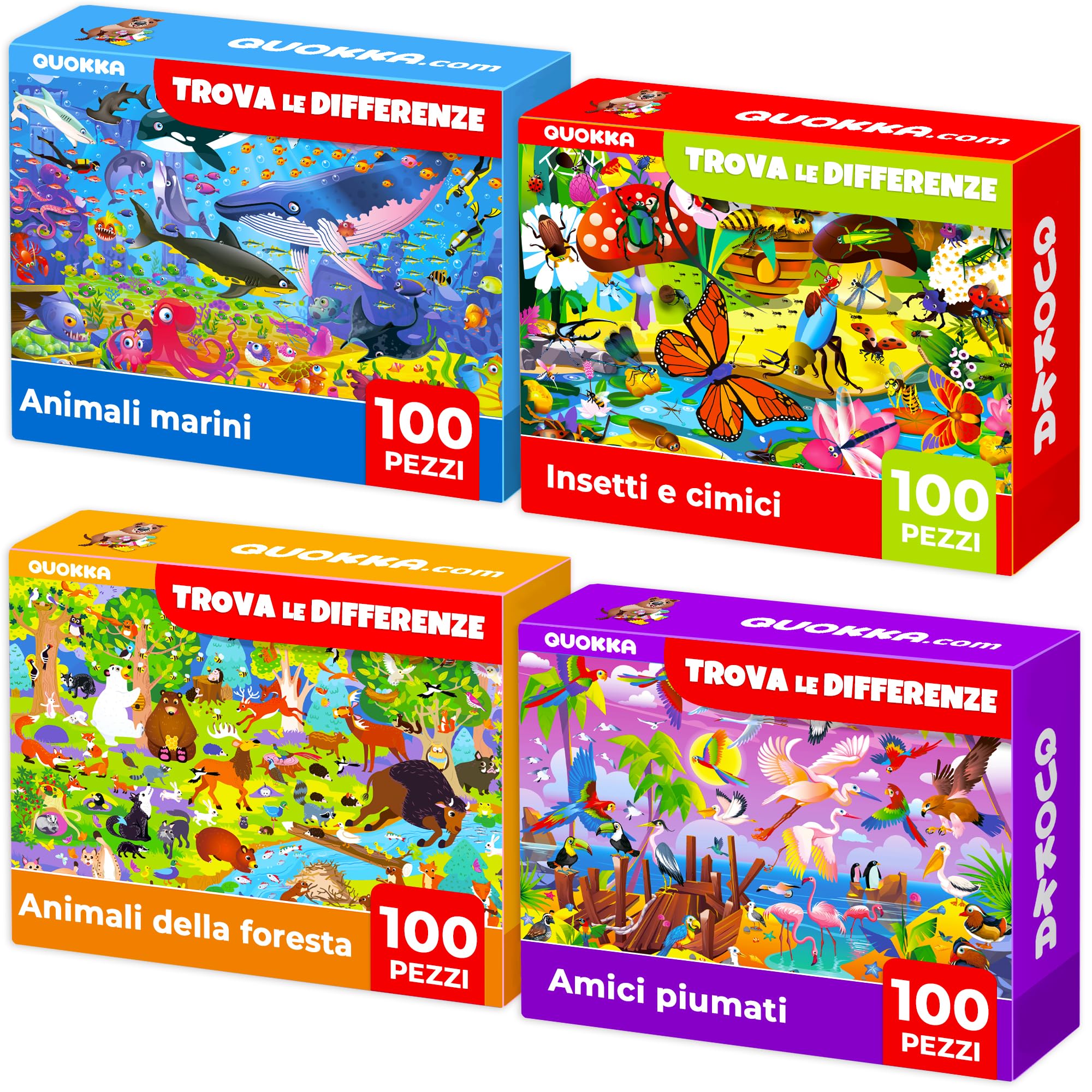 Puzzle da 100 Pezzi per Bambini 3 4 5 Anni - Set di 4 Puzzle da Pavimento Giganti - Impara Animali e Insetti della Foresta Oceanica - Giocattoli Educativi per Ragazzi e Ragazze dai 6 ai 7 Anni