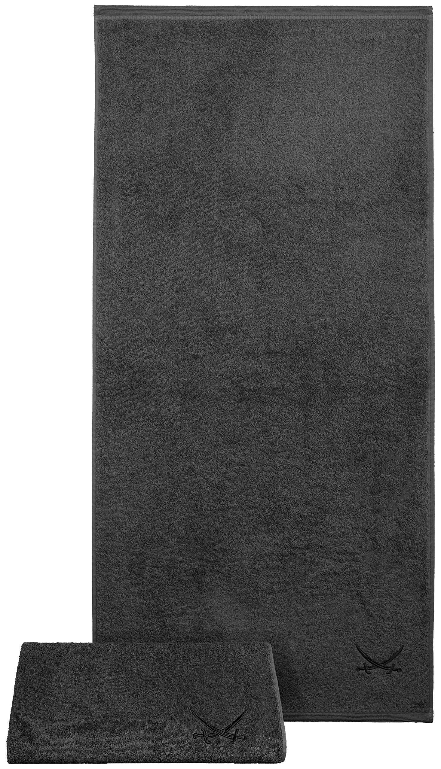 Sansibar 2er Set Duschtuch 70x140 cm – Saugstarkes Badetuch aus 100 % Baumwolle – Oeko-TEX zertifizierter Frottee – Sylt-Design mit gesticktem Säbel-Logo – Anthrazit