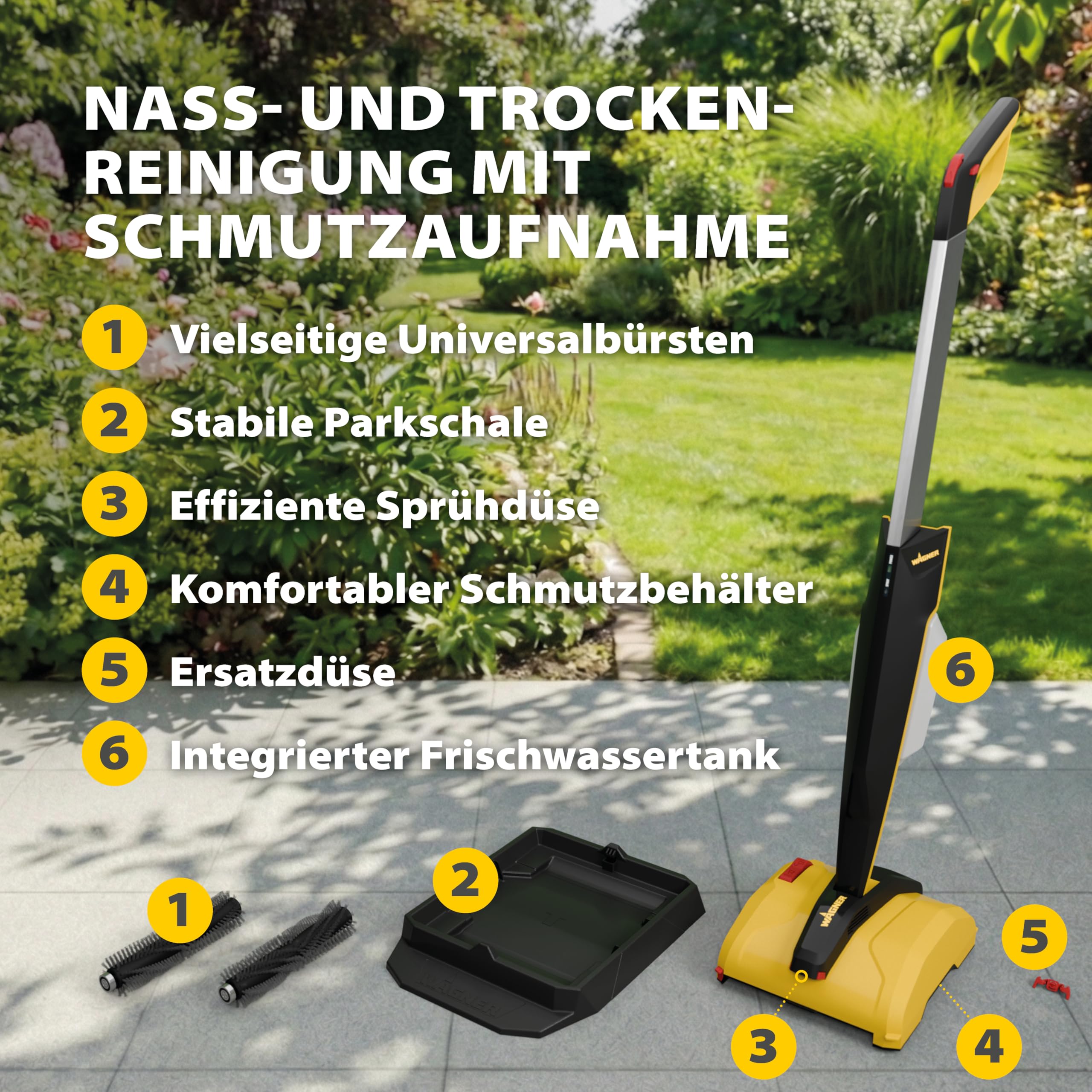 WAGNER Multifunktions-Terrassenreiniger Levaro Powerbrush 18V (Akku und Ladegerät sind nicht im Lieferumfang enthalten) - für die unkomplizierte Unterhaltsreinigung von Außenbereichen