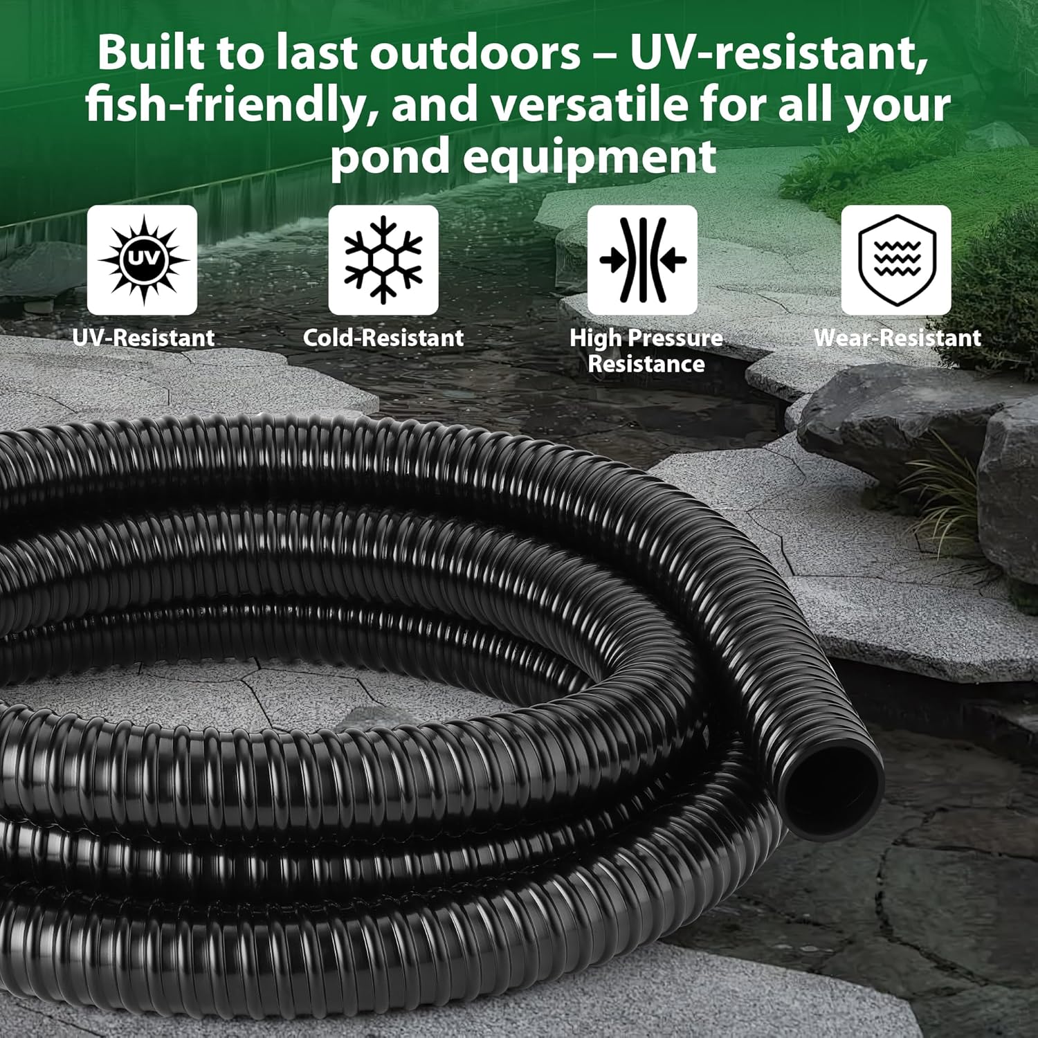 10ft Flexible PVC Corrugated Pond Hose & ZhiYo-GD Pet Dog Solar Garden Memorial Statue Bundle