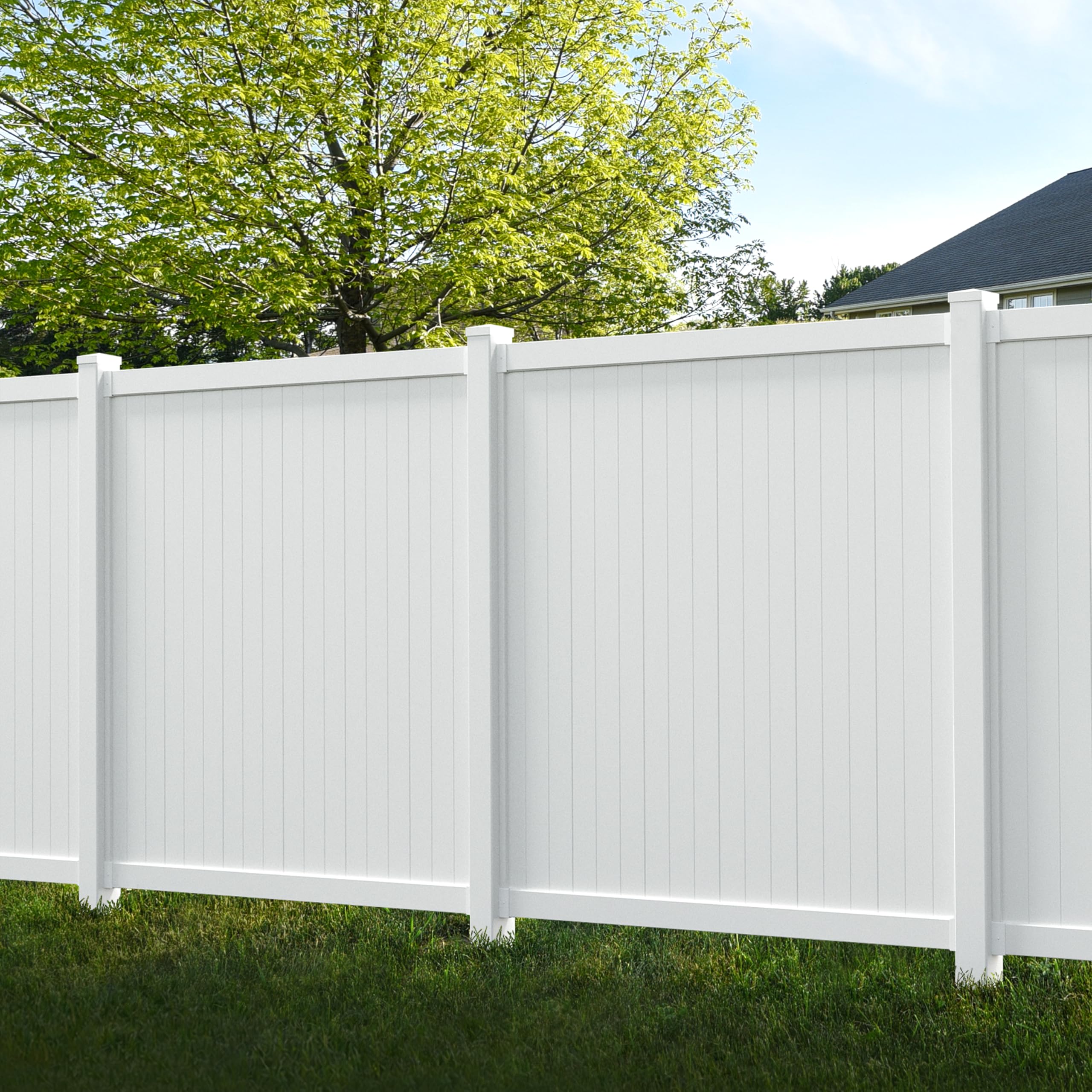Photo 1 of 6ft H x 6ft W (1 Panel + 1 Post) Permanent No Dig WamBam Privacy Fence Kit, Durable White Vinyl Privacy Fence, BL19110