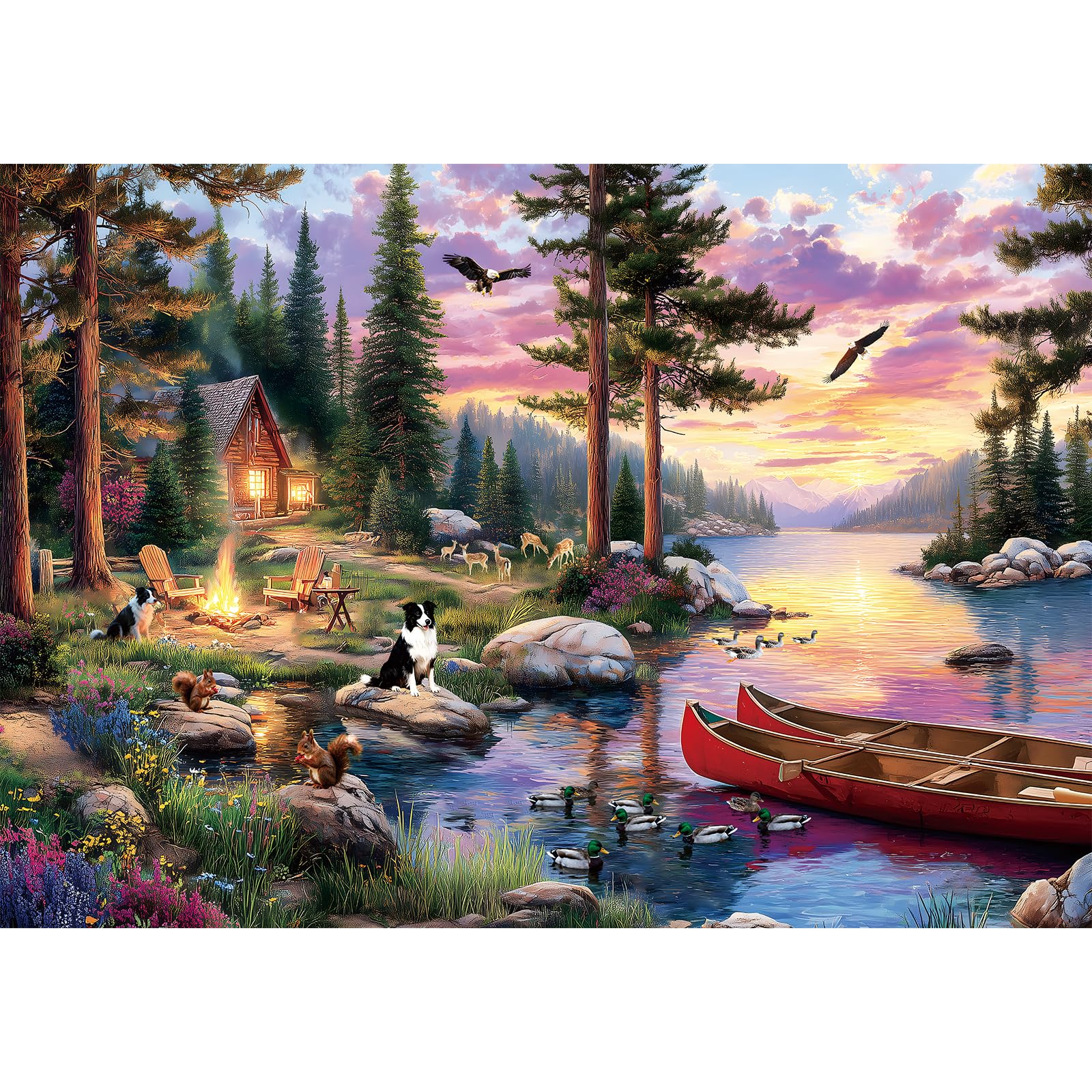 LUXDIVINA 2000 Piece Puzzle for Adults, Puzzles for Adults 2000 Pieces, Mountain Lake Campfire Camping Nature Jigsaw Puzzles, Family Fun Puzzle Perfect for Game Nights, 39" X 28"