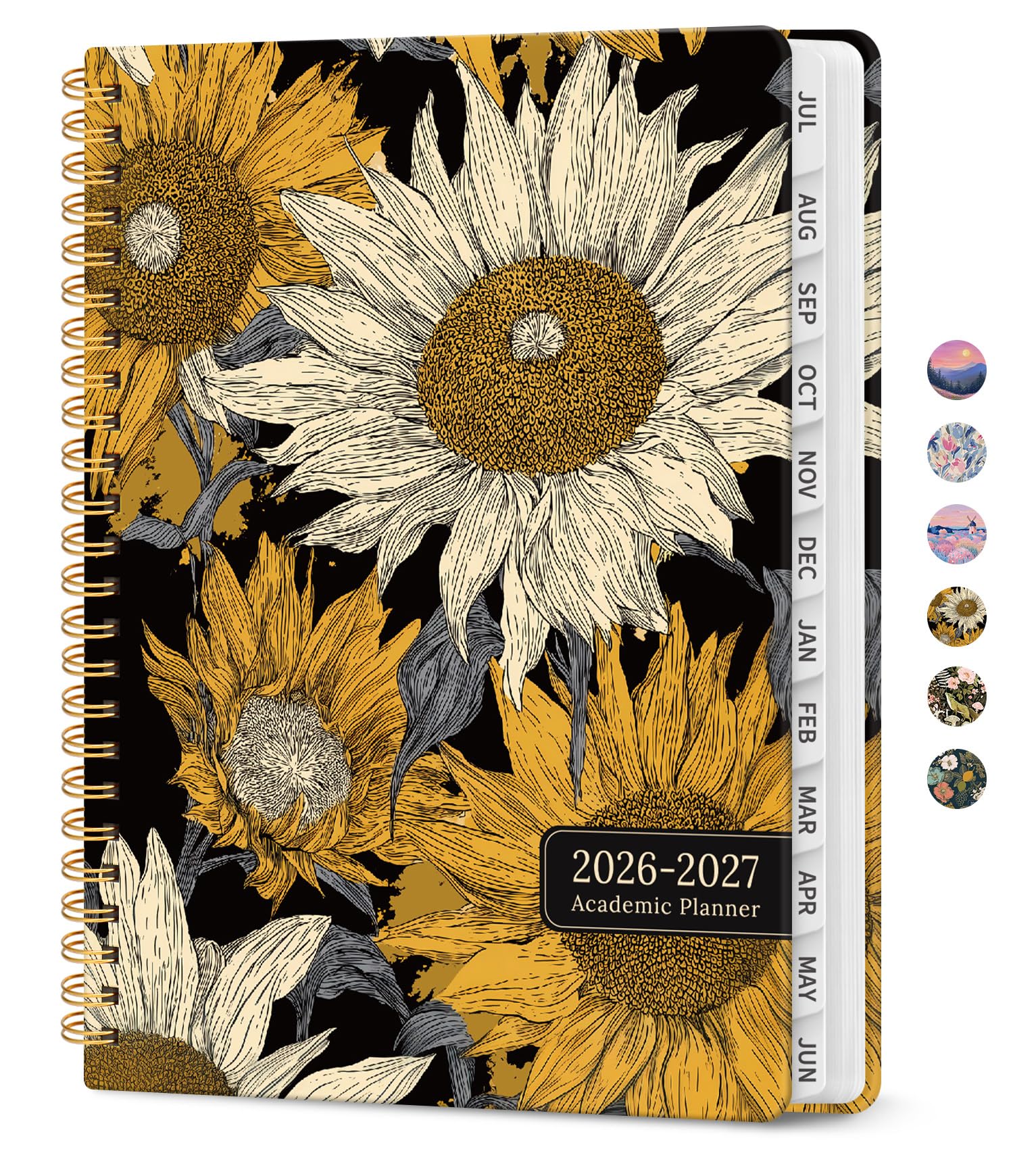 Taja Academic Planner 2026-2027 (6.3"x8.5") | Nocturne Sunflowers Monthly Weekly Agenda - main product image