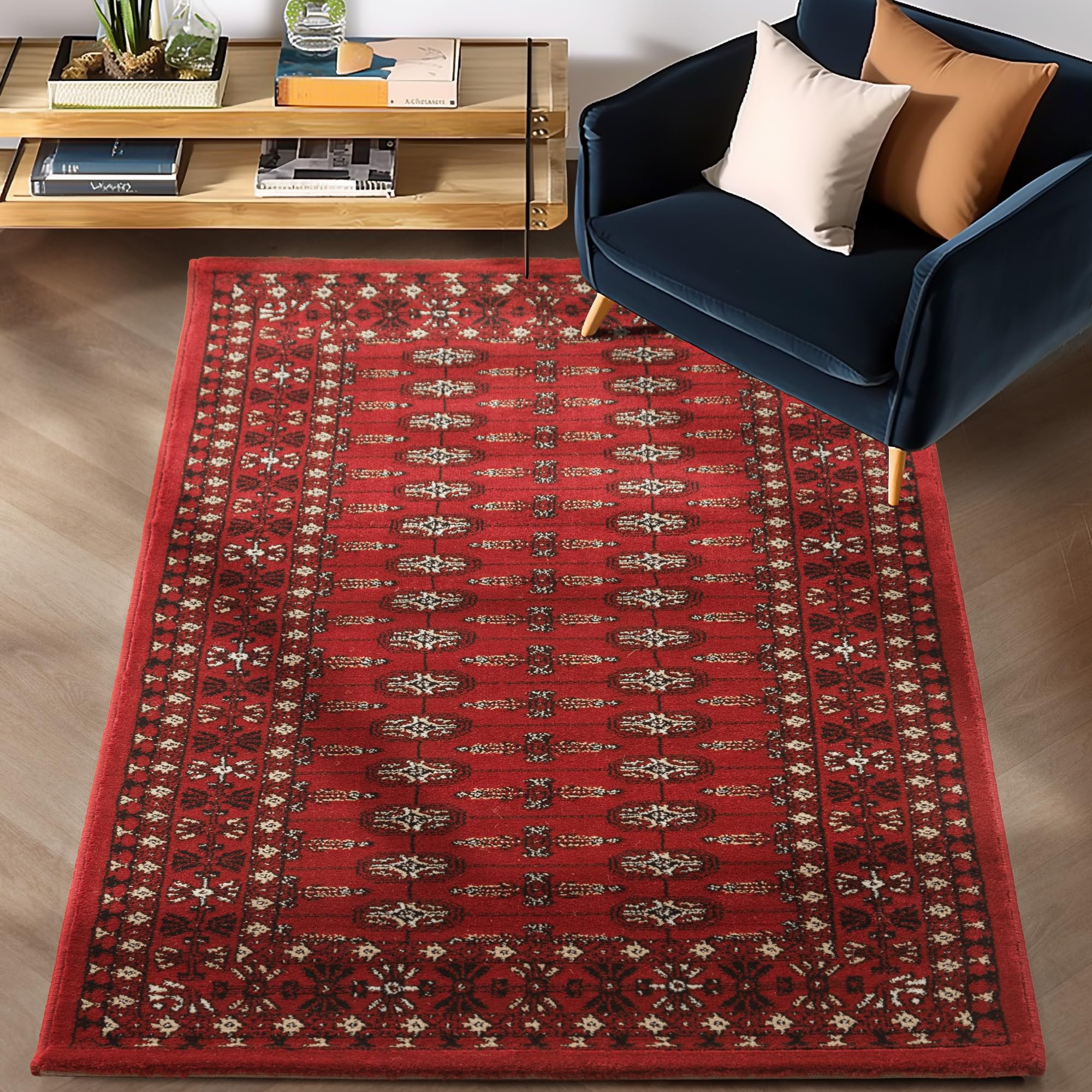 Carpettex Tapis oriental à poils courts – Aspect classique – Rouge – 120 x 170 cm – Tapis de salon, chambre à coucher vintage doux, lavable, tapis de cuisine, chambre à coucher