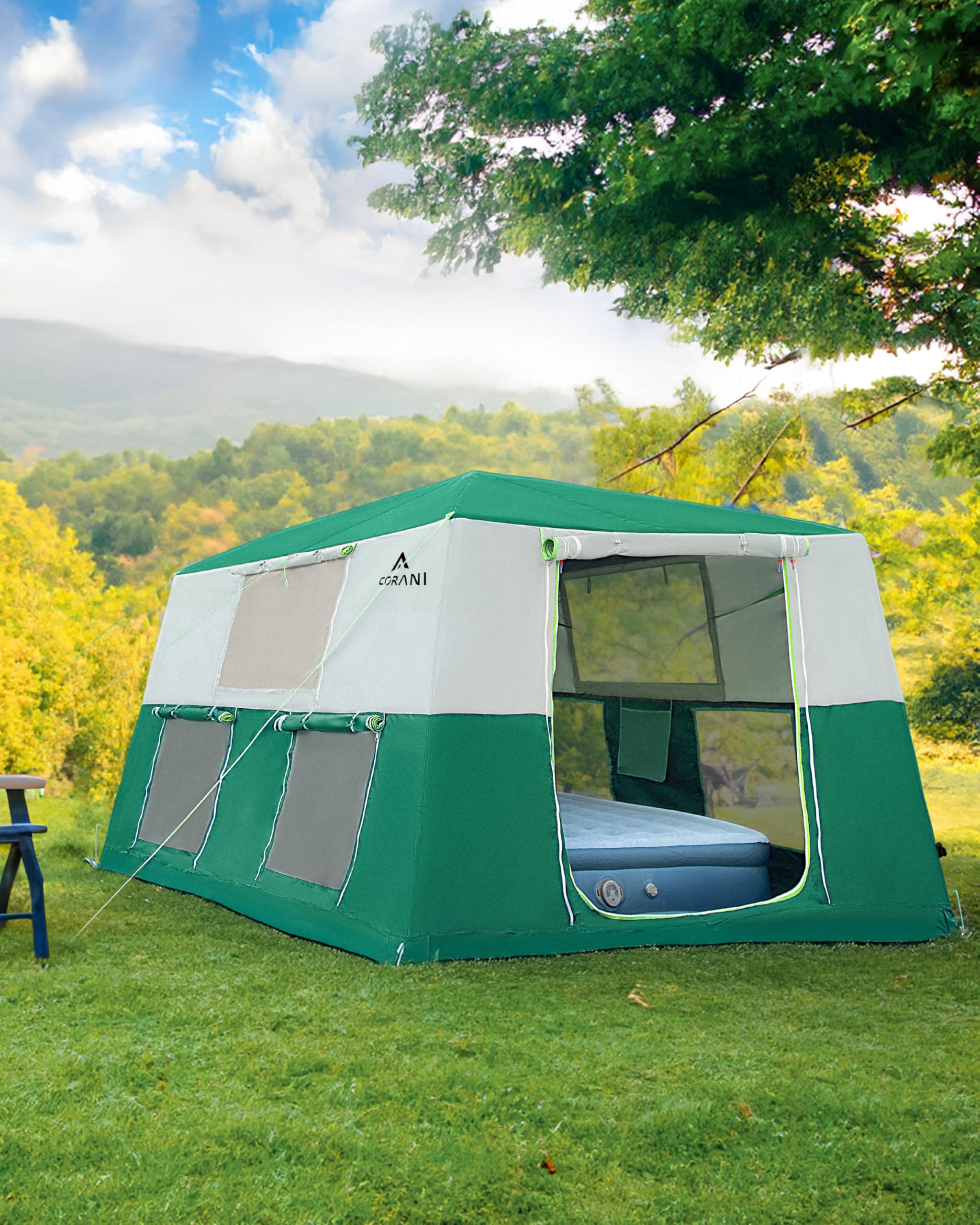 corani14.1'x6.5'x9' Inflatable Tents for Camping, Portable 6/8/10 Person Blow Up Air Tent, Waterproof Windproof Easy Setup Large Family Tent with 2 Doors, 6 Windows, Mosquito Screen
