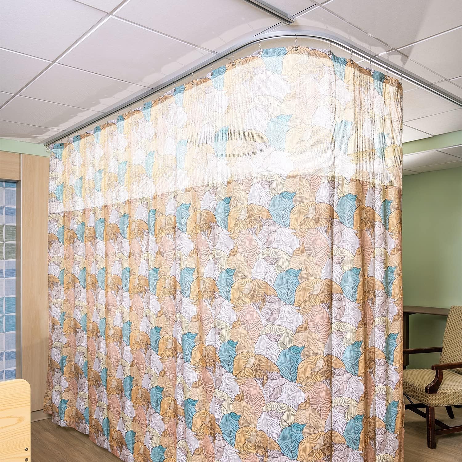 Hospital, Medical, Privacy Cubicle Curtain, with MESH and Grommet TOP, Washable and Flame Retardant (Beige, 21' Wide X 7' Long)