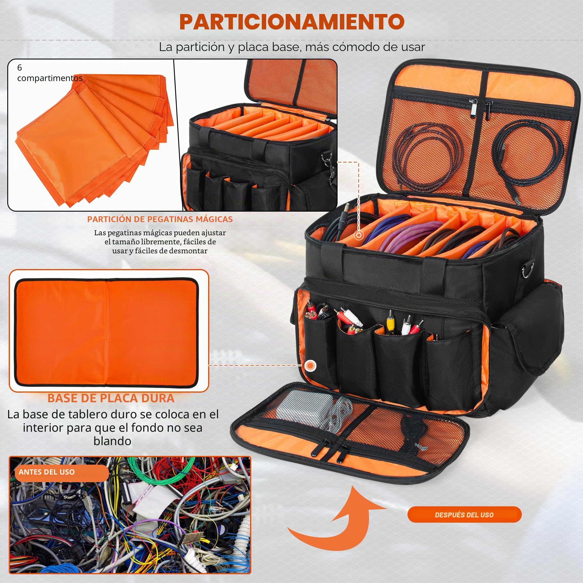 OUUTMEE Bolsa para DJ, Bolsa de Archivos de Cables para DJ, con divisores Ajustables y Dos Bolsillos Separados, 35 x 25 x 30 cm, para Equipo de DJ Profesional, Bolsa de Cables, Instrumentos Musicales