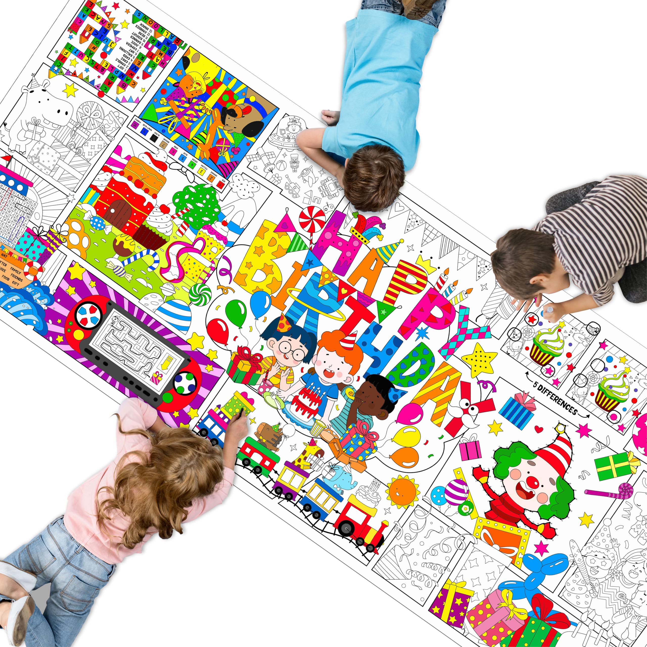 Birthday Coloring Poster, Large Coloring Activity Paper 75” x 31” Jumbo Size Paper DIY Painting Drawing Banner/Tablecloth for School, Birthday Parties, Versatile Wall Decor