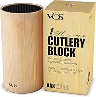 Vos Bamboo Universal Knife Block - Holds 14 Knives, Non-Slip Base, Space-Saving Countertop Organizer Without Knives