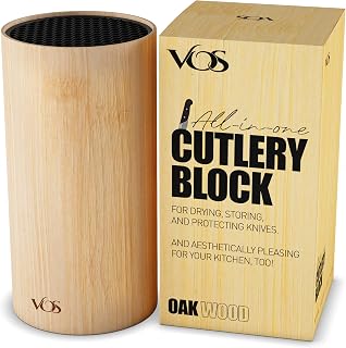 Vos Bamboo Universal Knife Block - Holds 14 Knives, Non-Slip Base, Space-Saving Countertop Organizer Without Knives