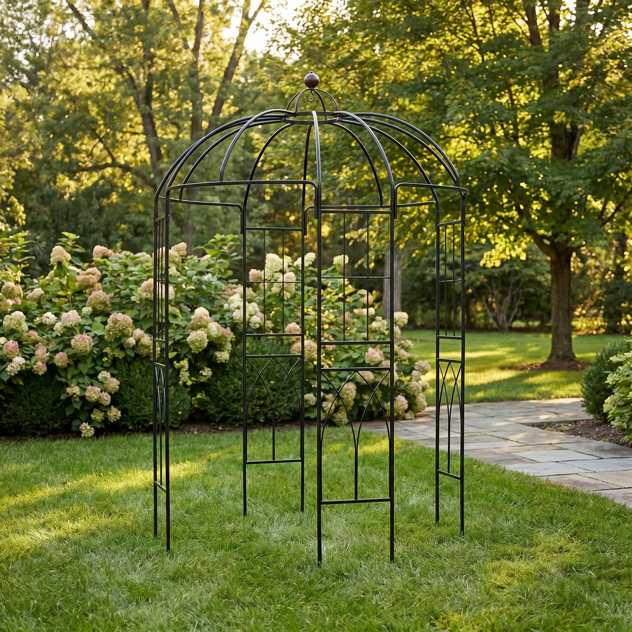GARDEN Runder Metall Gartenpavillon 271 x 207 x 207 cm, Rankgitter für Kletterpflanzen, Rosenbogen mit 31cm Erdspießen, Vintage Pergola für Garten, Balkon, Blumenbogen für Rosen, Efeu, Jasmin