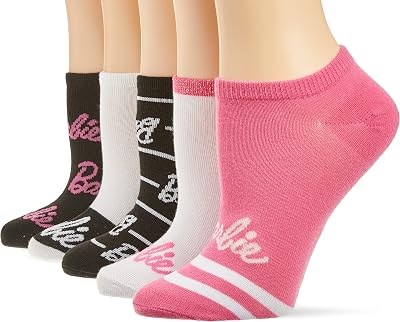 Barbie Womens Classic 5 Pack No Show Ankle Socks