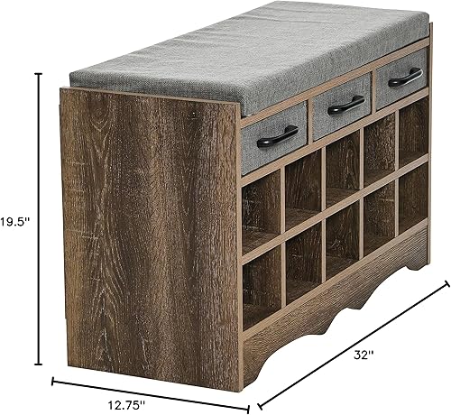Miniatura 9 de Household Essentials Banco de zapatos de entrada con 10 cubículos, acabado de madera de fresno