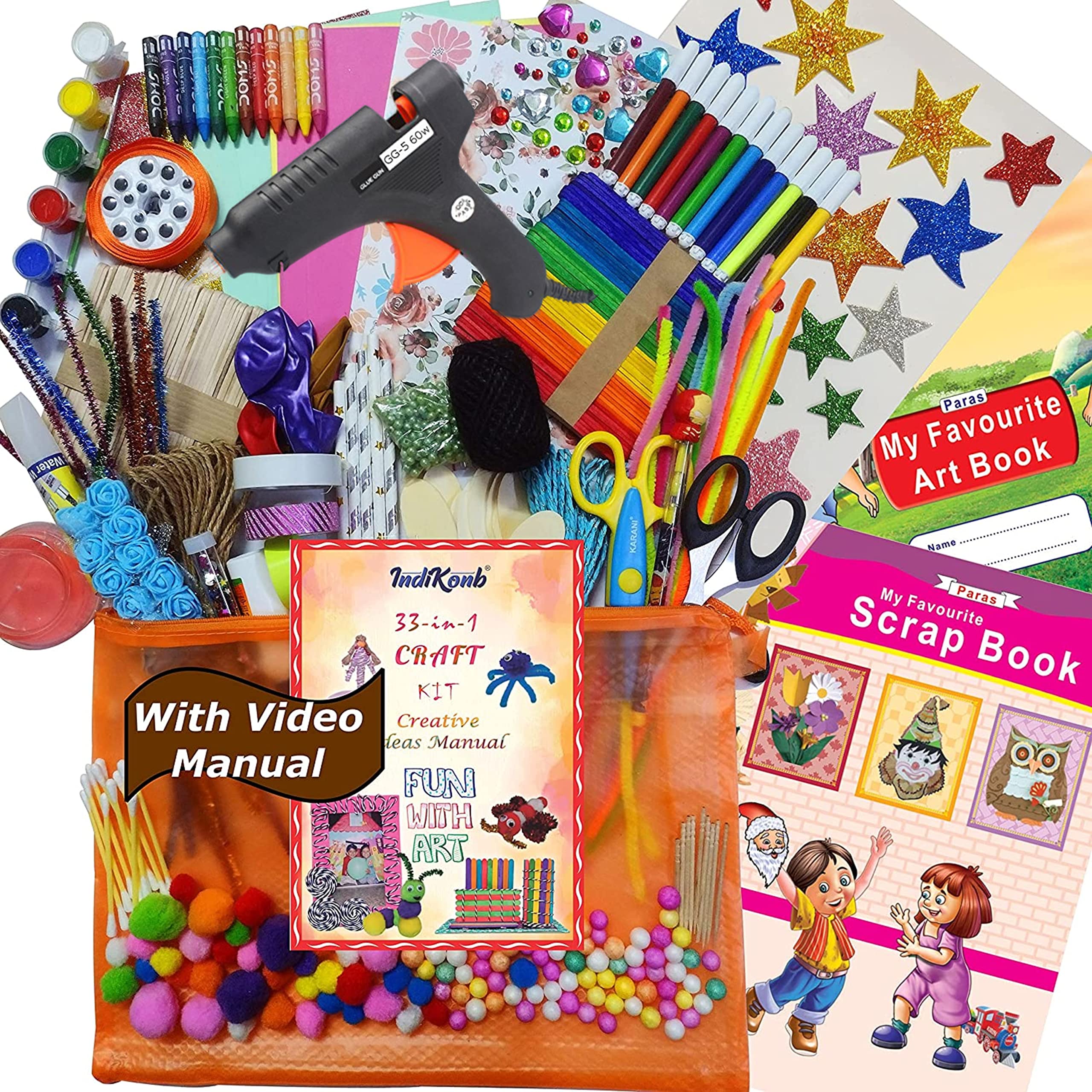 INDIKONB Combo of Mega Art Kit with Glue Gun; DIY Art & Craft Material Supply Stationery Set for Kids Both Girls and Boys; (Glue Gun & Mega Art Kit)-image-14