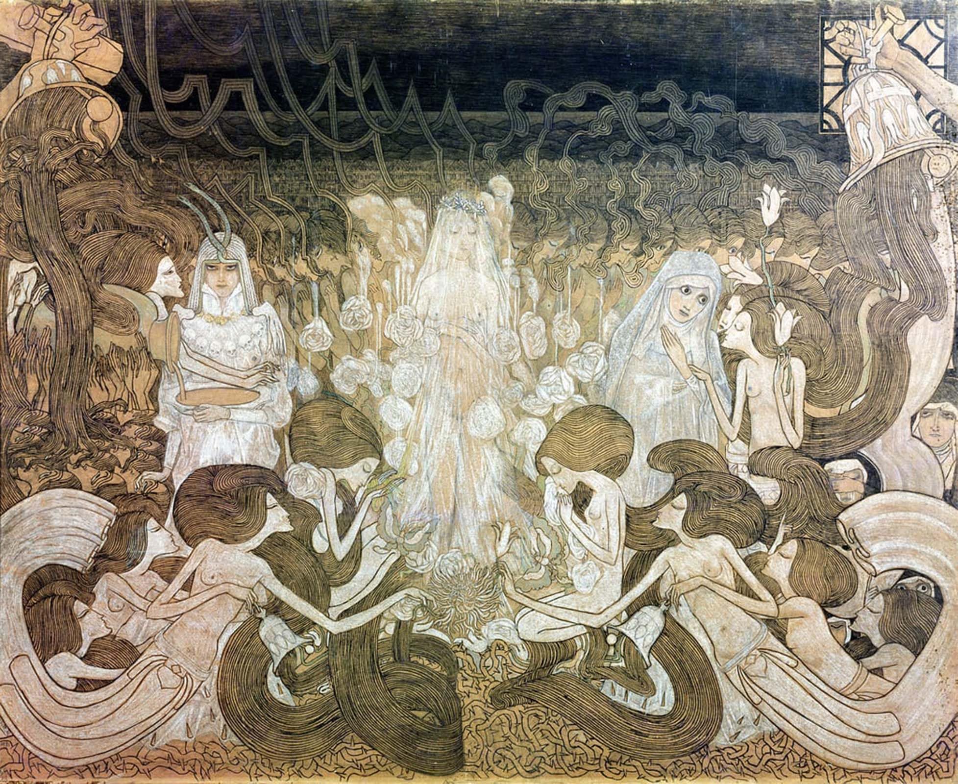 POSTERIIk Vintage Print Pop Art Landscape Artwork the Three Fiancees by Jan Theodore Toorop Art Prints for Office Home Decor 60x90cm