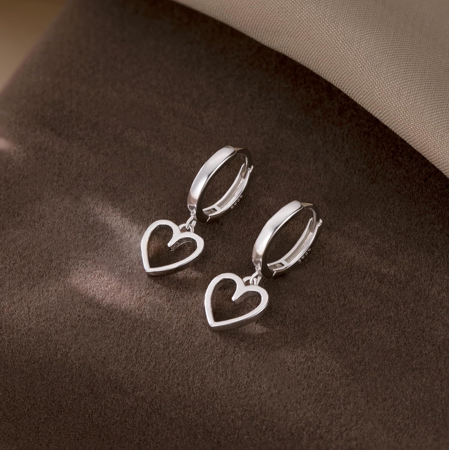Reffeer Solid 925 Sterling Silver Heart Drop Earrings Hoop for Women Teens Heart Hoop Earrings Huggie Drop Earrings
