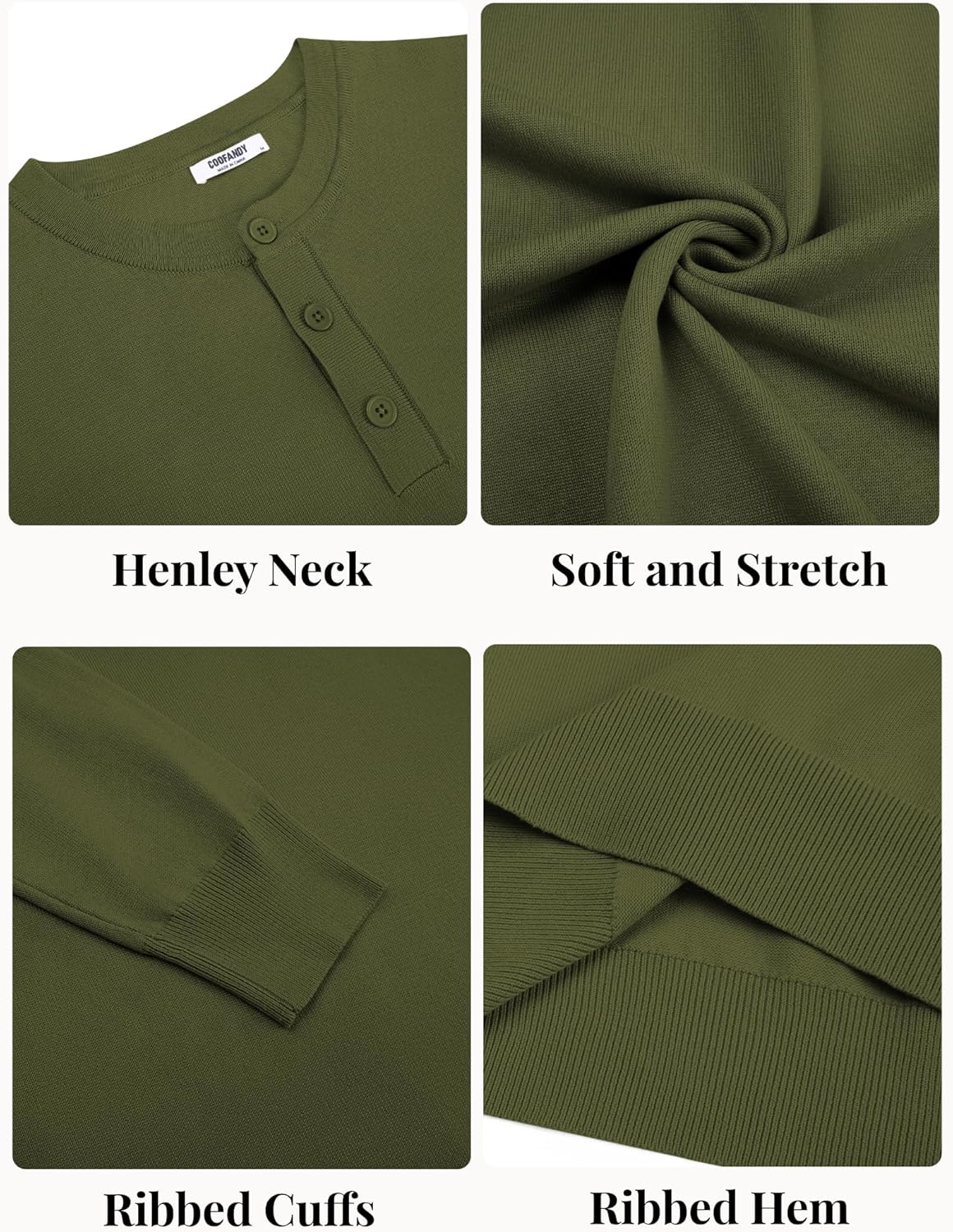 COOFANDY Mens Henley Sweater Long Sleeve Quarter Button Sweaters Casual Knit Pullover Sweater - Image 5