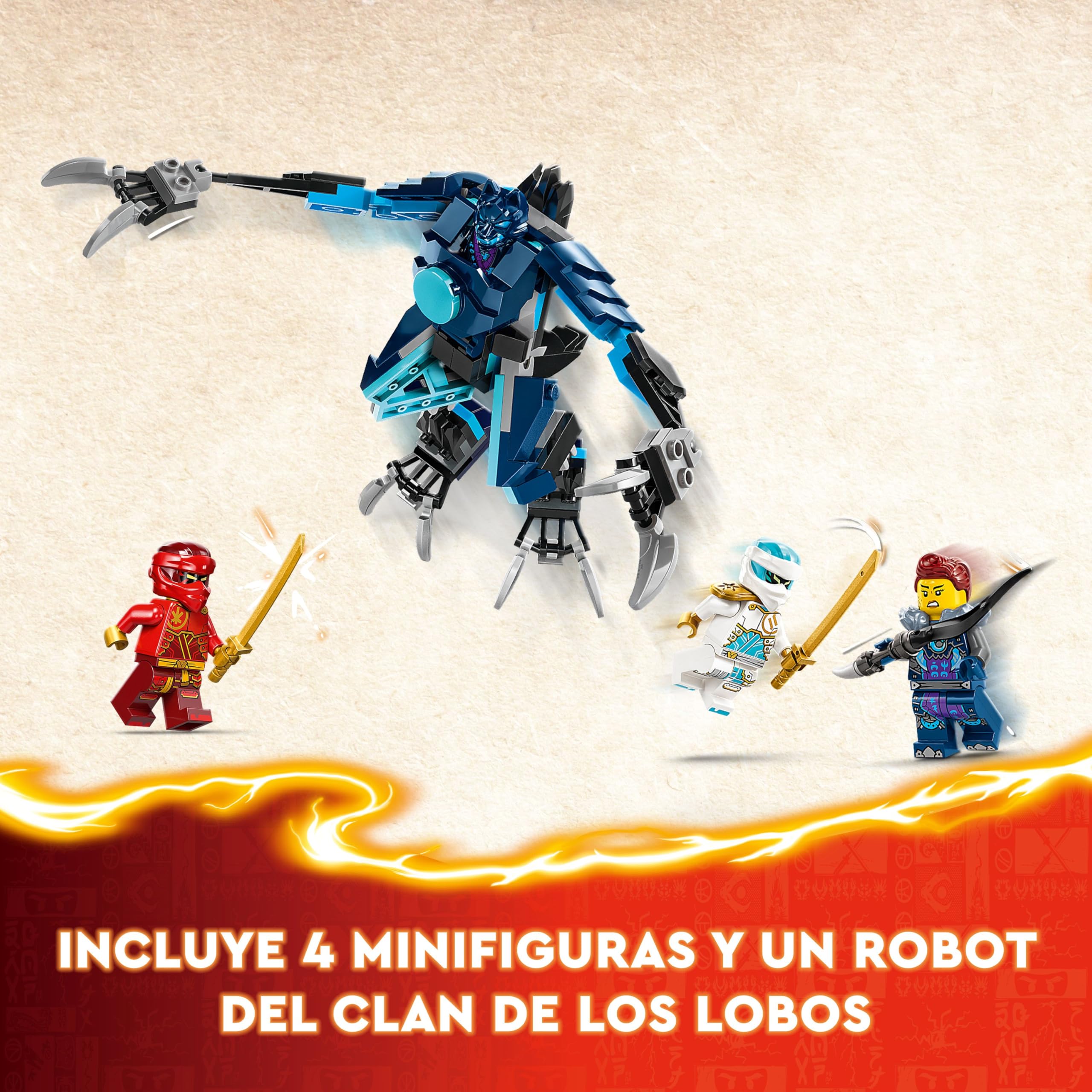 LEGO Ninjago Meca Elemental del Fuego de Kai, Figura Roja de Acción Articulada y Minifigura de Zane y 3 Personajes para el Juego de Batalla Ninja, Regalo para Niños y Niñas de 7 Años o Más 71808