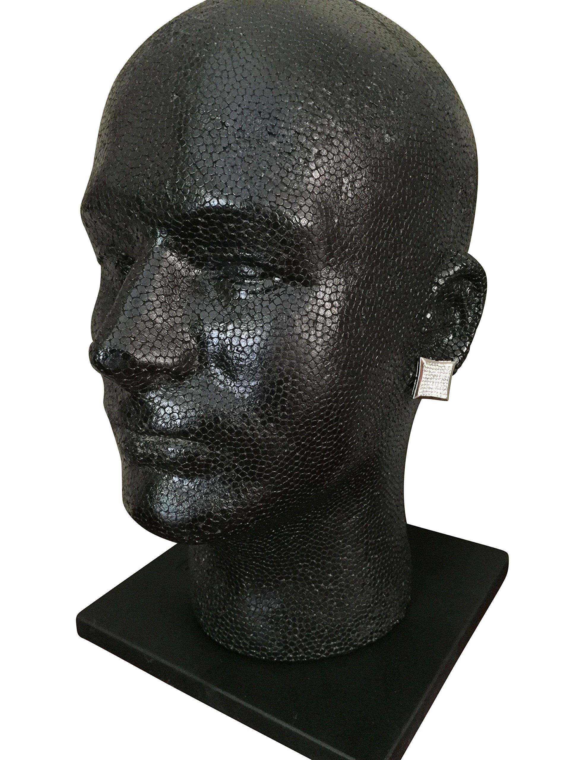 Mens Large Silver Micro Pave Kite Screw Back 16mm Simulated Diamond Earrings