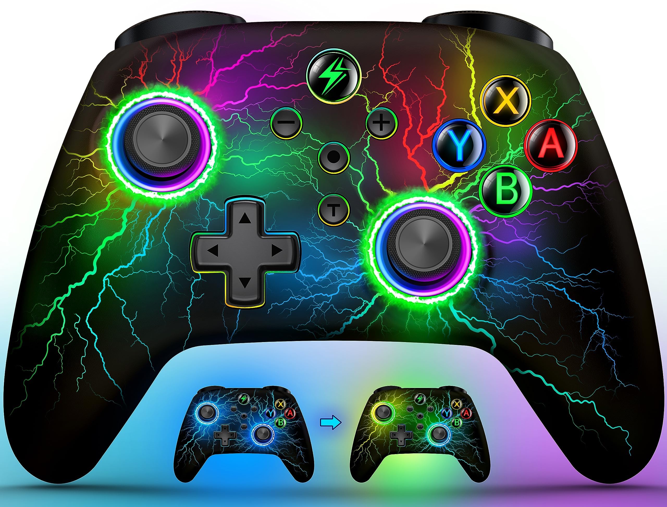 HELLCOOL Mando Pro para Nintendo Switch/Lite/OLED,Mando Inalámbrico con Luz RGB, Función Programable/Turbo/Despertar, Control Preciso, Vibración Doble Motor - Switch Controller con PC/Android/iOS