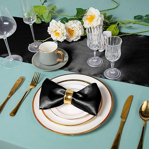 Miniatura 10 de Homiest Paquete de 12 caminos de mesa de satén azul claro, camino de mesa de boda brillante de 12 x 108 pulgadas de largo, decoración de mesa de