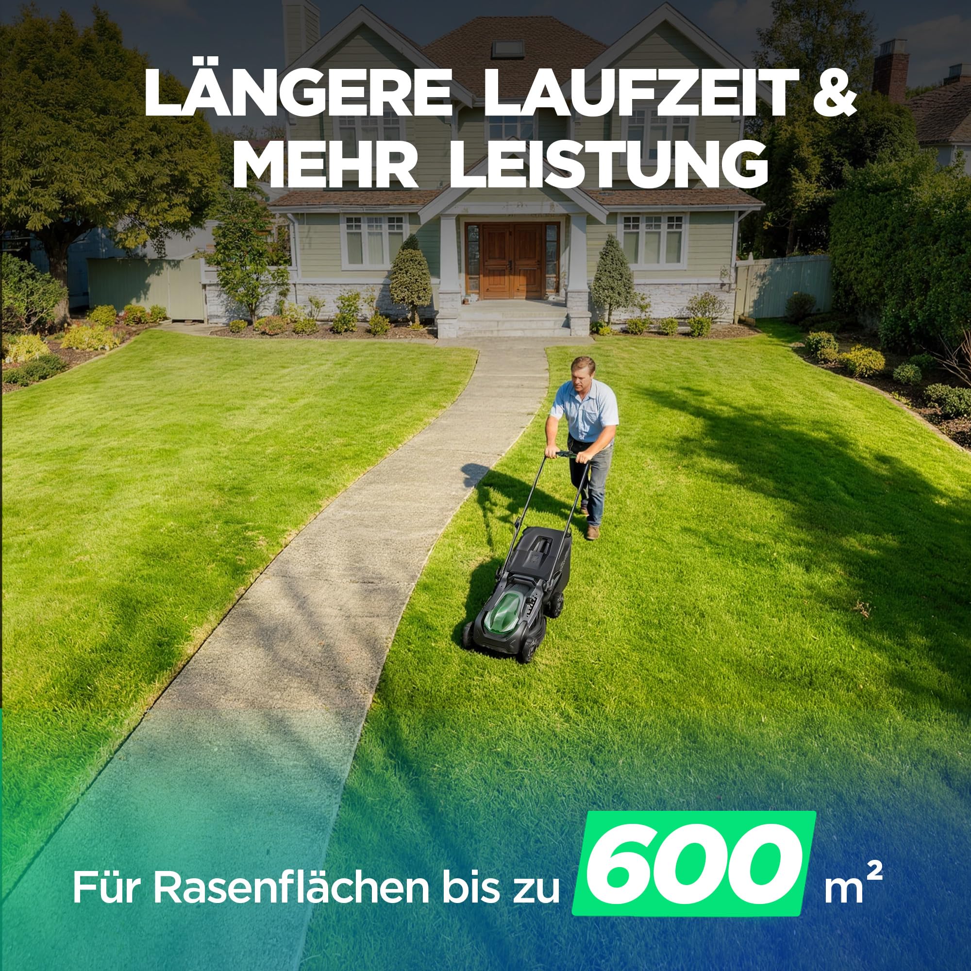 40V Akku Rasenmäher, Elektro-Rasenmäher mit 43 cm Schnittbreite, 2×5Ah Akkus & Typ-C Ladekabel, 6 Schnitthöhenstufen, Bürstenloser Motor, 2-in-1 Mulchen & Fangen, ideal für mittelgroße Gärten bis 600㎡