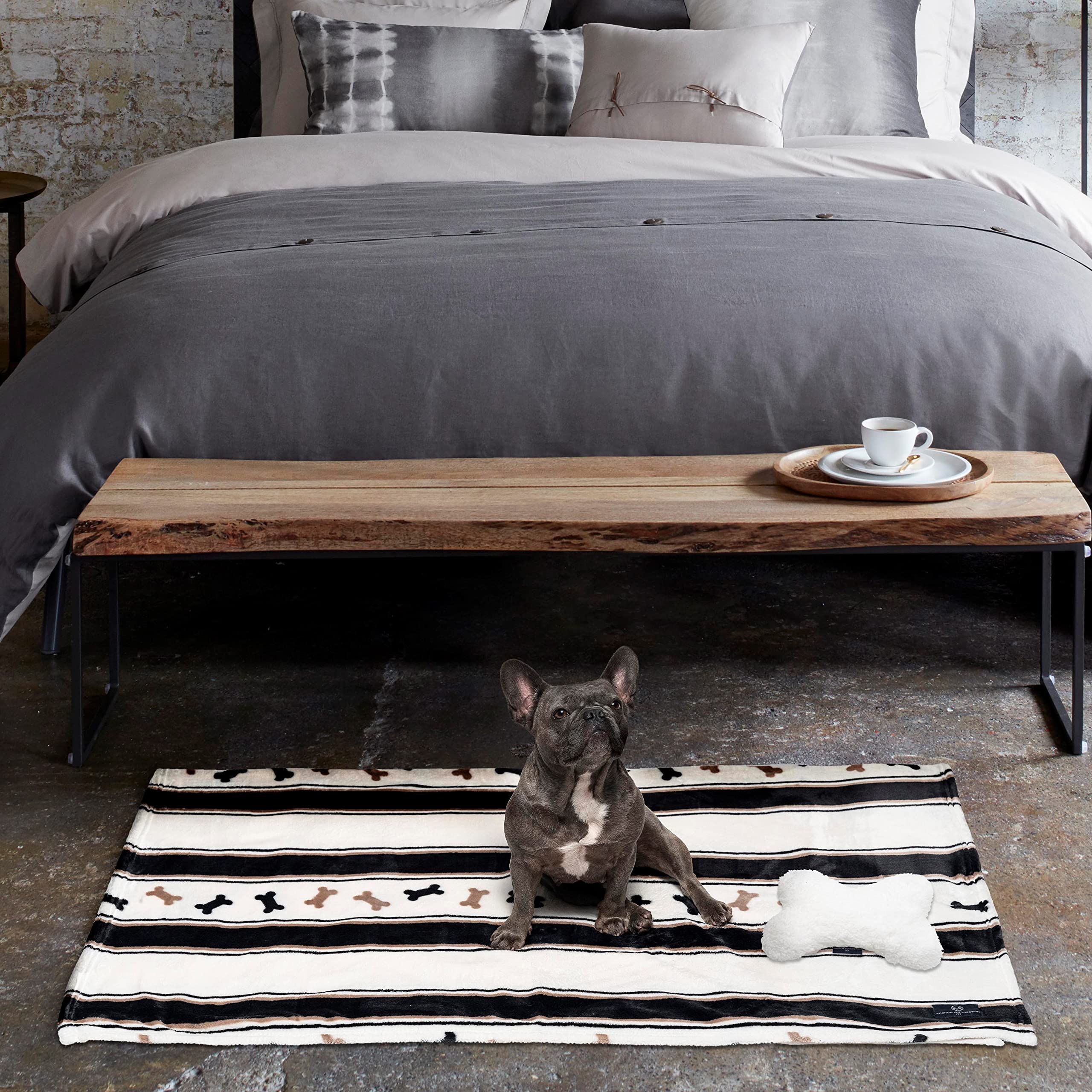 Couverture pour chien rayures bleues et blanches tapis de protection canapé et plaid intérieur