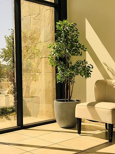 Miniatura 4 de 10" W redonda pizarra gris hormigónfibra de vidrio plantador elegante al aire libre interior