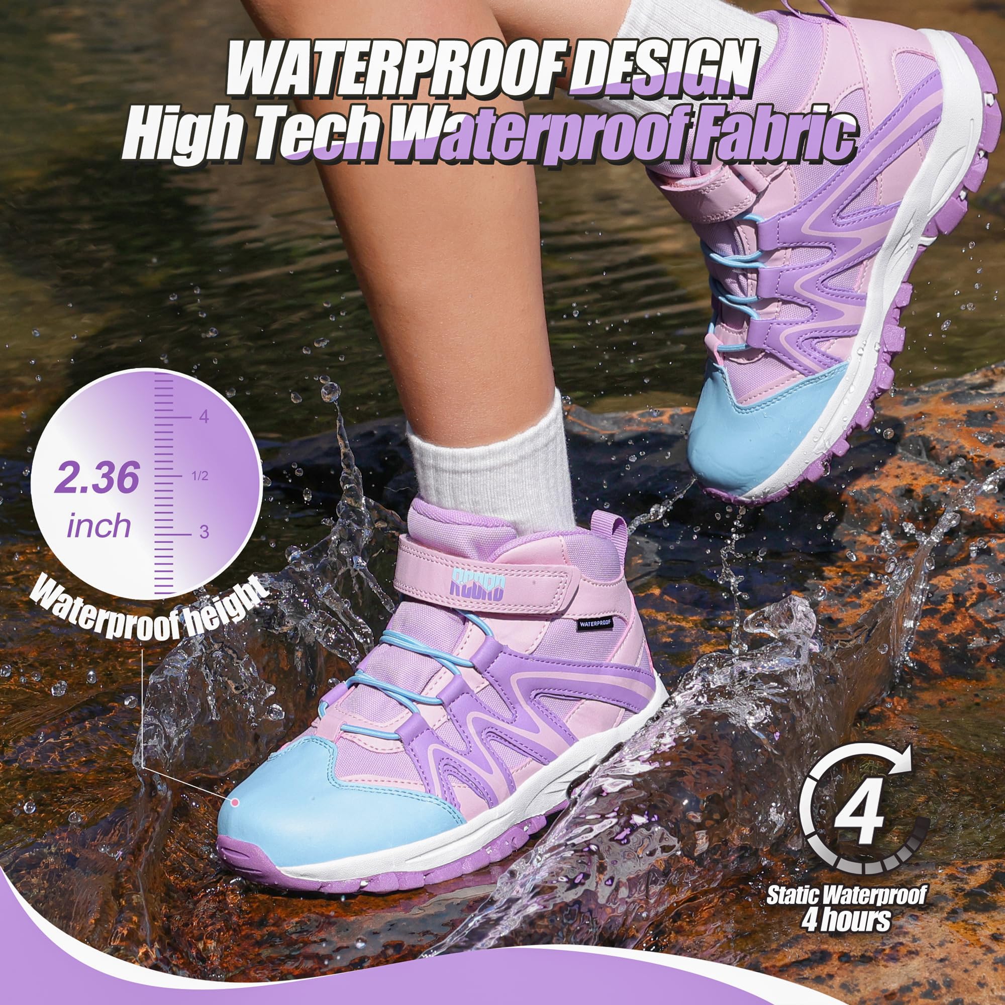 R CORD Kids Hiking Boots Kids Hiking Shoes Outdoor Ankle Hiking Boots Girls Trekking Walking Boots with Drawstring Non-Slip Outdoor Boots Purple 12 Little kid