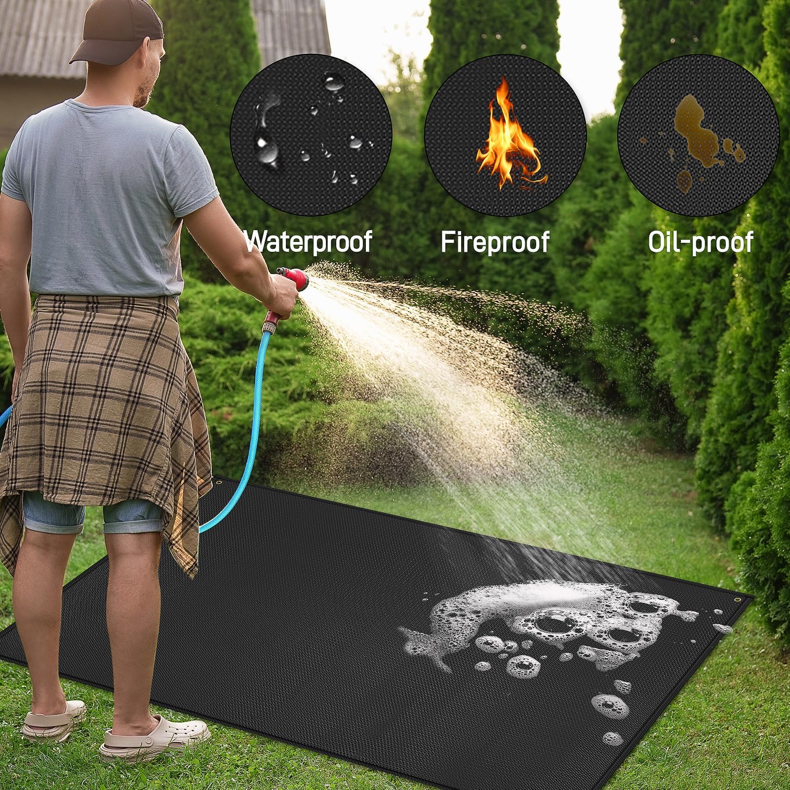 TOHONFOO Mata pod grill, 178 x 122 cm, do grilla Blackstone, 71 cm i 91 cm, ognioodporne maty do grillowania do ochrony tarasu, tarasu, kostki brukowej, łatwa do czyszczenia, mata do grillowania