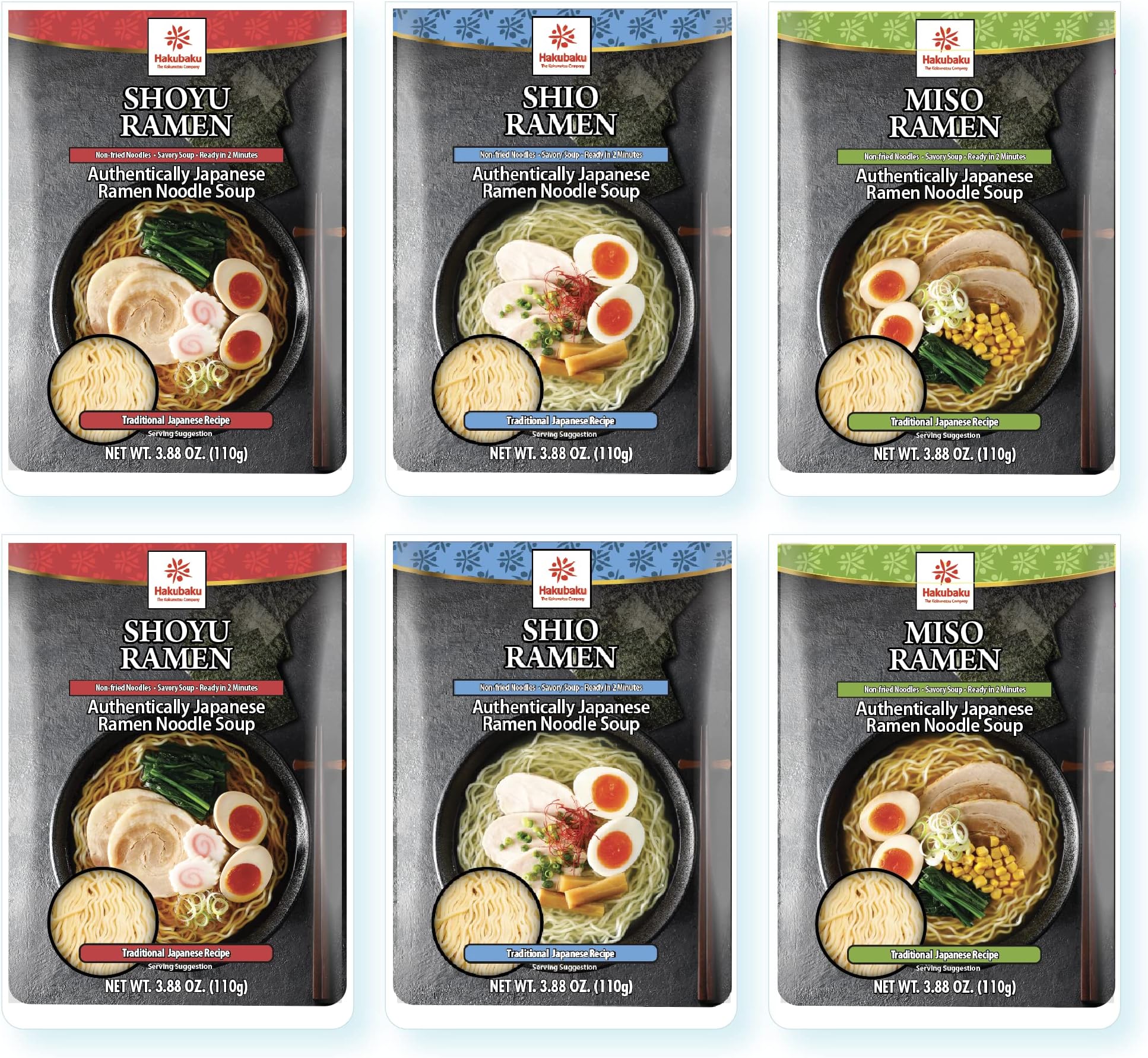 Hakubaku Authentic Japanese Ramen Noodles (Variety, 6 PACK)