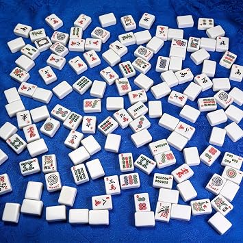 American Mahjong Tile Set, 166 White Tiles Mahjong Set,Travel Mahjong Set with Gray Carrying Bag