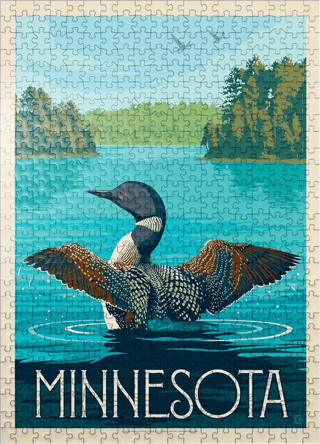 MyPuzzle Minnesota: Loon, Vintage Poster - Premium 500 Piece Jigsaw Puzzle for Adults